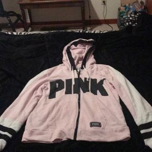 PINK light pink zip up hoodie size medium